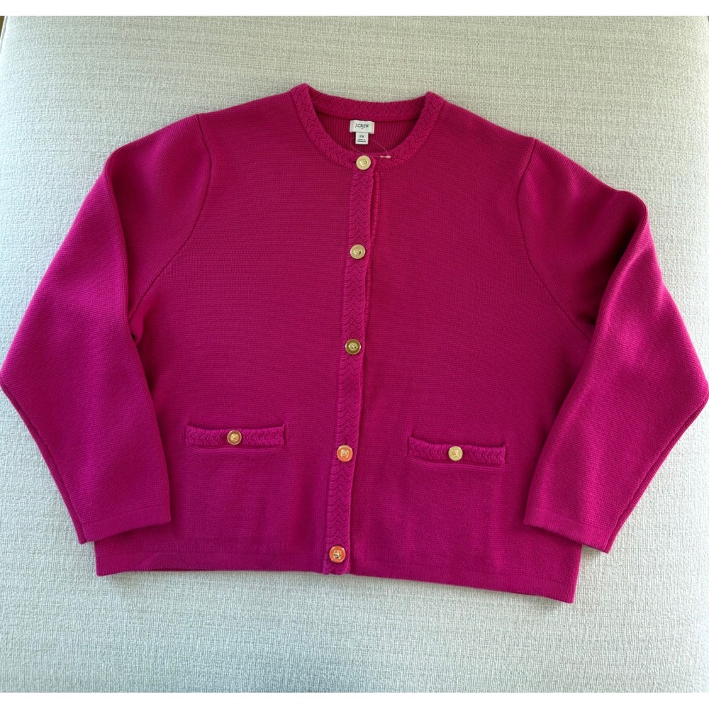 NWOT J Crew Pink Cotton Lady Jacket Cardigan Sweater 2XL Gold Buttons Preppy